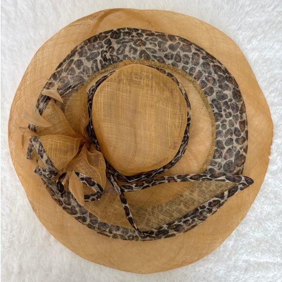 CC exclusives Big straw wide brimmed hat animal print Big bow and feather - Picture 3 of 16